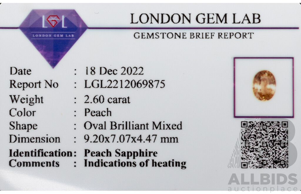 Oval Cut Peach Sapphire - 2.60cts