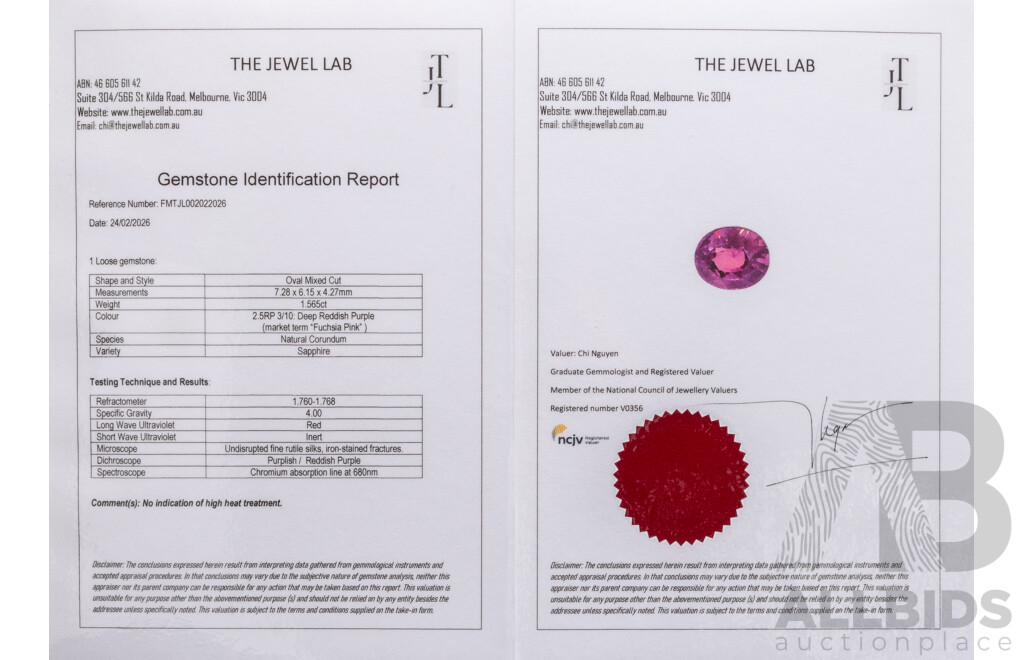 Oval Cut Fuchsia Pink Sapphire - 1.56cts