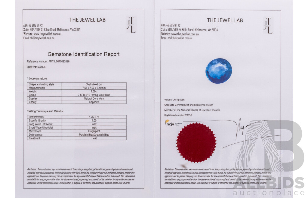 Elongated Oval Violet Blue Sapphire - 1.59cts