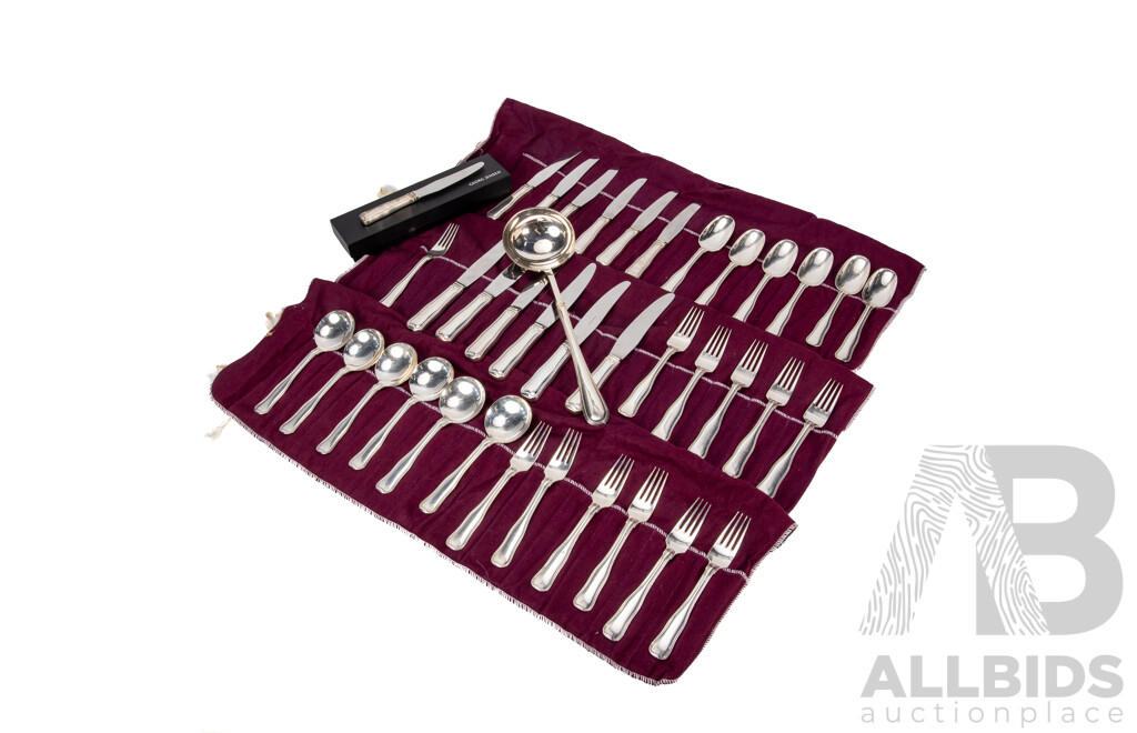 George Jensen Sterling Silver Thirty Seven Piece Cutlery Set with Sheraton Silver Plate Ladle