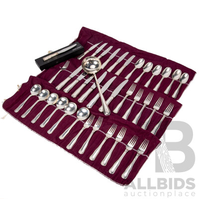George Jensen Sterling Silver Thirty Seven Piece Cutlery Set with Sheraton Silver Plate Ladle