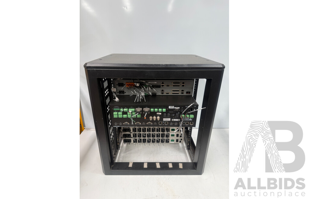 Rack Cabinet Containing Digital Media System - CP3N (3 Series Control System) + Converge Pro 880 + Converge Pro VH20 + Crestron DMPS3-300-C + 5x Switched CDU