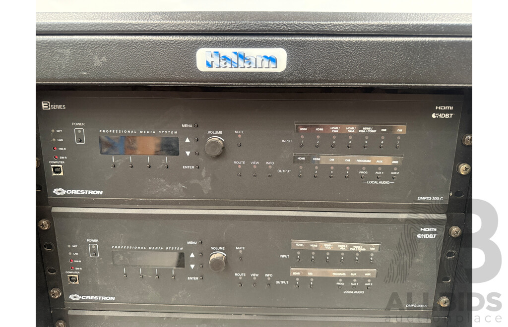 Hallam Rack Cabinet Containing Digital Media System - DMPS3-300-C + DMPS-200-C + ST-COM + C2N-VEQ4 + ST-COM