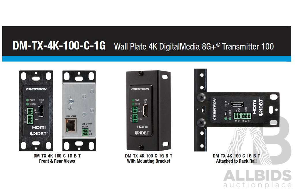 Crestron - DM-TX-4K-100-C-1G Wall Plate 4k DigitalMedia 8G+ Transmitter 100
