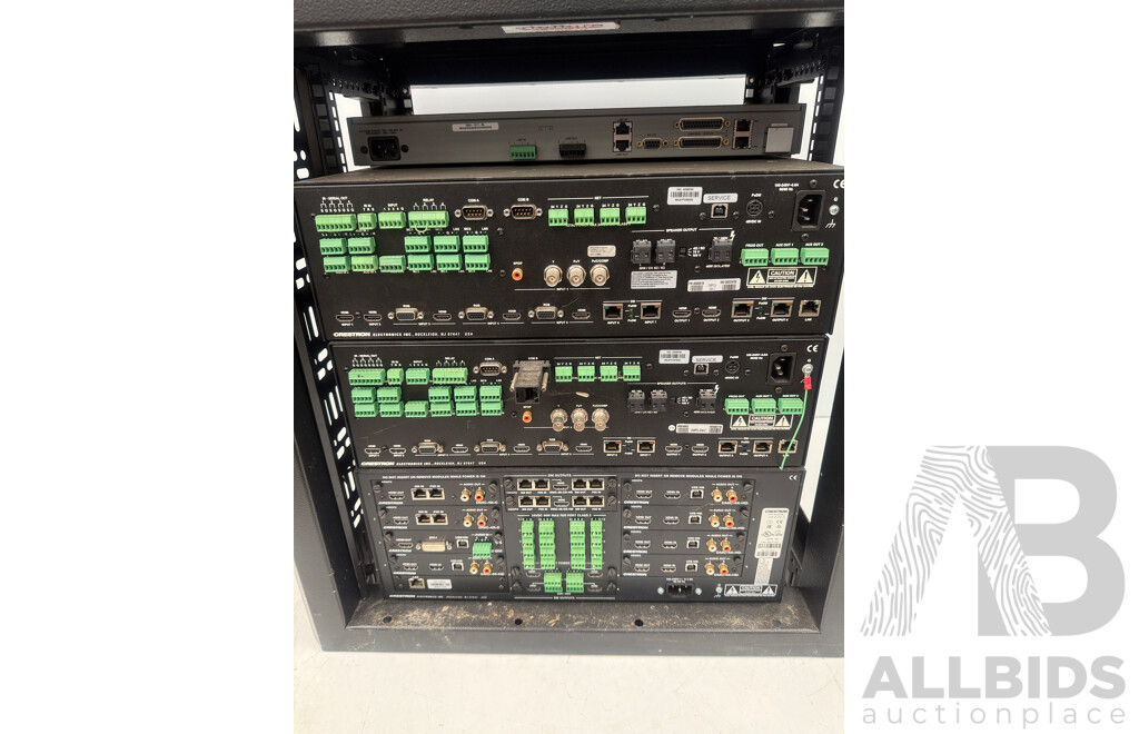 Hallam Rack Cabinet Containing Digital Media System - HD Conference VH20 VoIP End-point Device + 2x Crestron DMPS3-300-C + DM-MD8X8