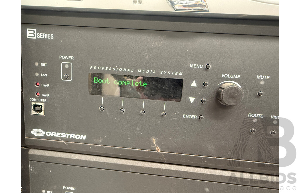 Hallam Rack Cabinet Containing Digital Media System - HD Conference VH20 VoIP End-point Device + 2x Crestron DMPS3-300-C + DM-MD8X8