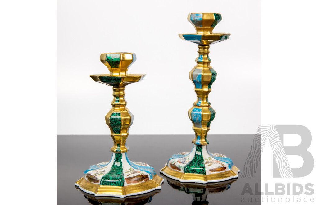 Pair of Graduated Giulia Mangani Porcelain Candlesticks