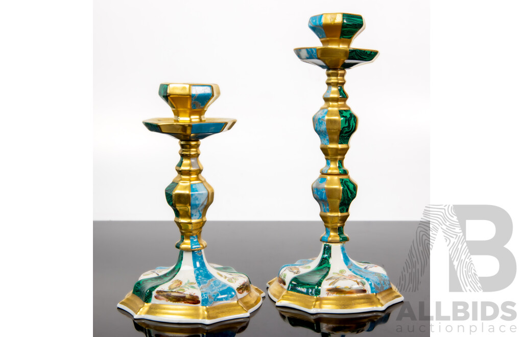 Pair of Graduated Giulia Mangani Porcelain Candlesticks