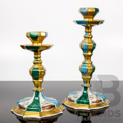 Pair of Graduated Giulia Mangani Porcelain Candlesticks