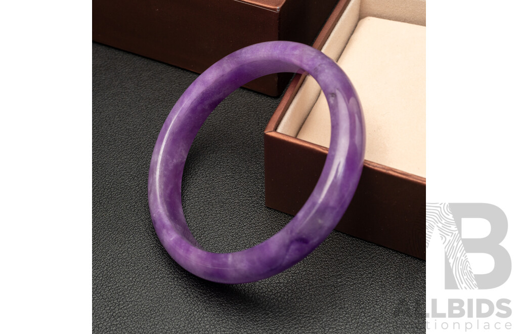 Chow Sang Sang Quality Traditional Chinese Carved Lavender Jade Bangle, 64mm