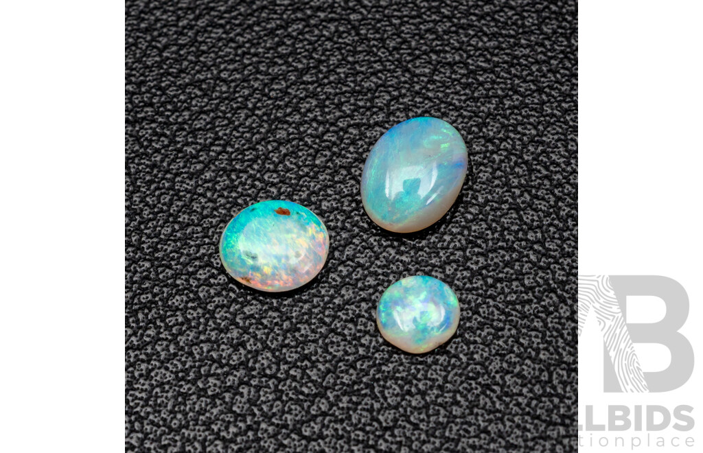 Australian Opal (3) Small Solid Cabochons, Oval & Round, Total 1.45ct