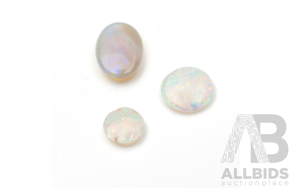 Australian Opal (3) Small Solid Cabochons, Oval & Round, Total 1.45ct