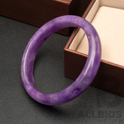 Chow Sang Sang Quality Traditional Chinese Carved Lavender Jade Bangle, 64mm