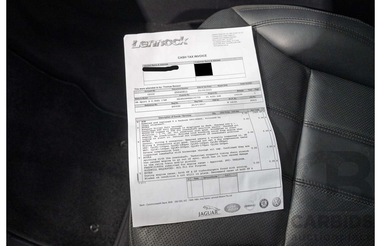 07/2017 Land Rover Range Rover Sport SD4 S (AWD) LW MY17 4D Wagon Glacier White Turbo Diesel 2.0L