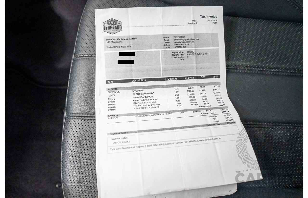 07/2017 Land Rover Range Rover Sport SD4 S (AWD) LW MY17 4D Wagon Glacier White Turbo Diesel 2.0L