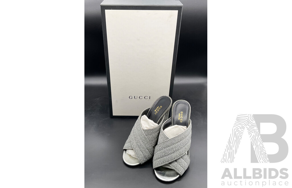 Women's Silver Glitter Sandal Heels Size 38 Branded Gucci