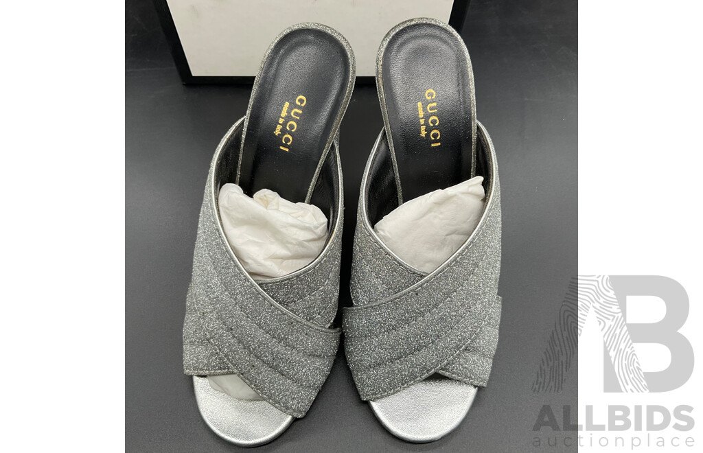 Women's Silver Glitter Sandal Heels Size 38 Branded Gucci