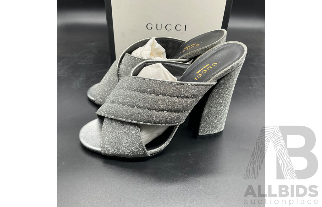 Women's Silver Glitter Sandal Heels Size 38 Branded Gucci