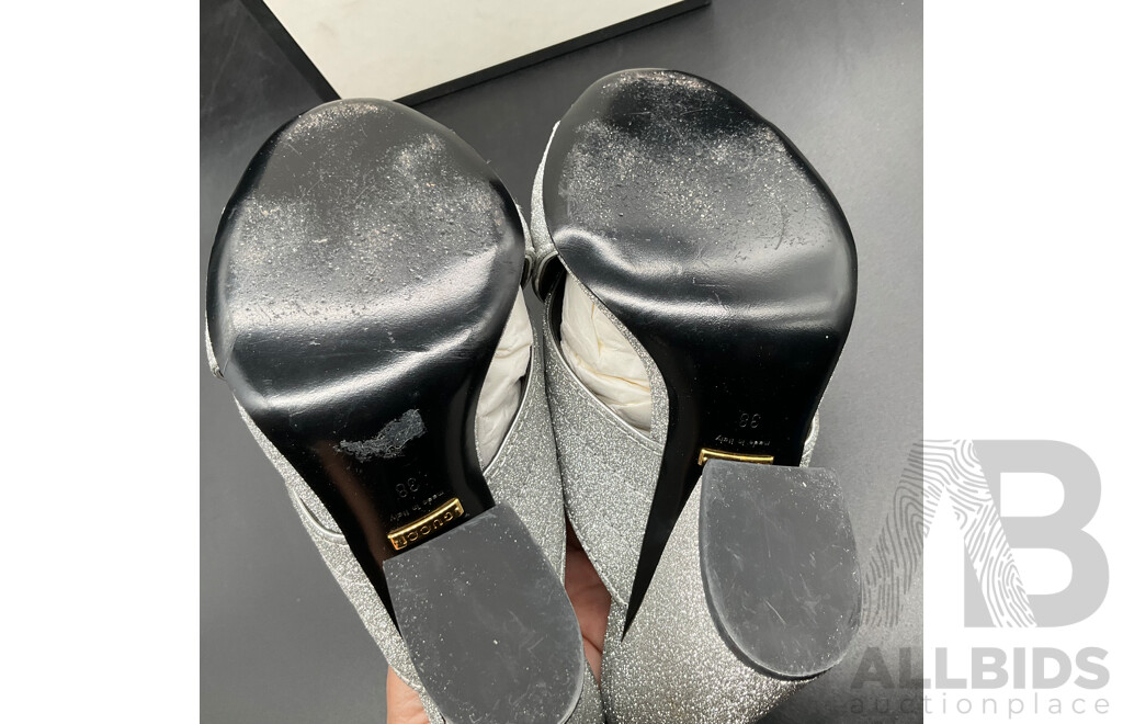 Women's Silver Glitter Sandal Heels Size 38 Branded Gucci
