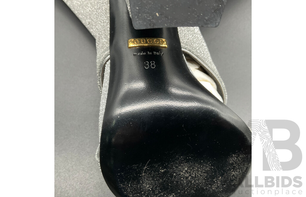 Women's Silver Glitter Sandal Heels Size 38 Branded Gucci