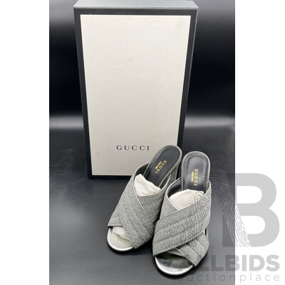 Women's Silver Glitter Sandal Heels Size 38 Branded Gucci