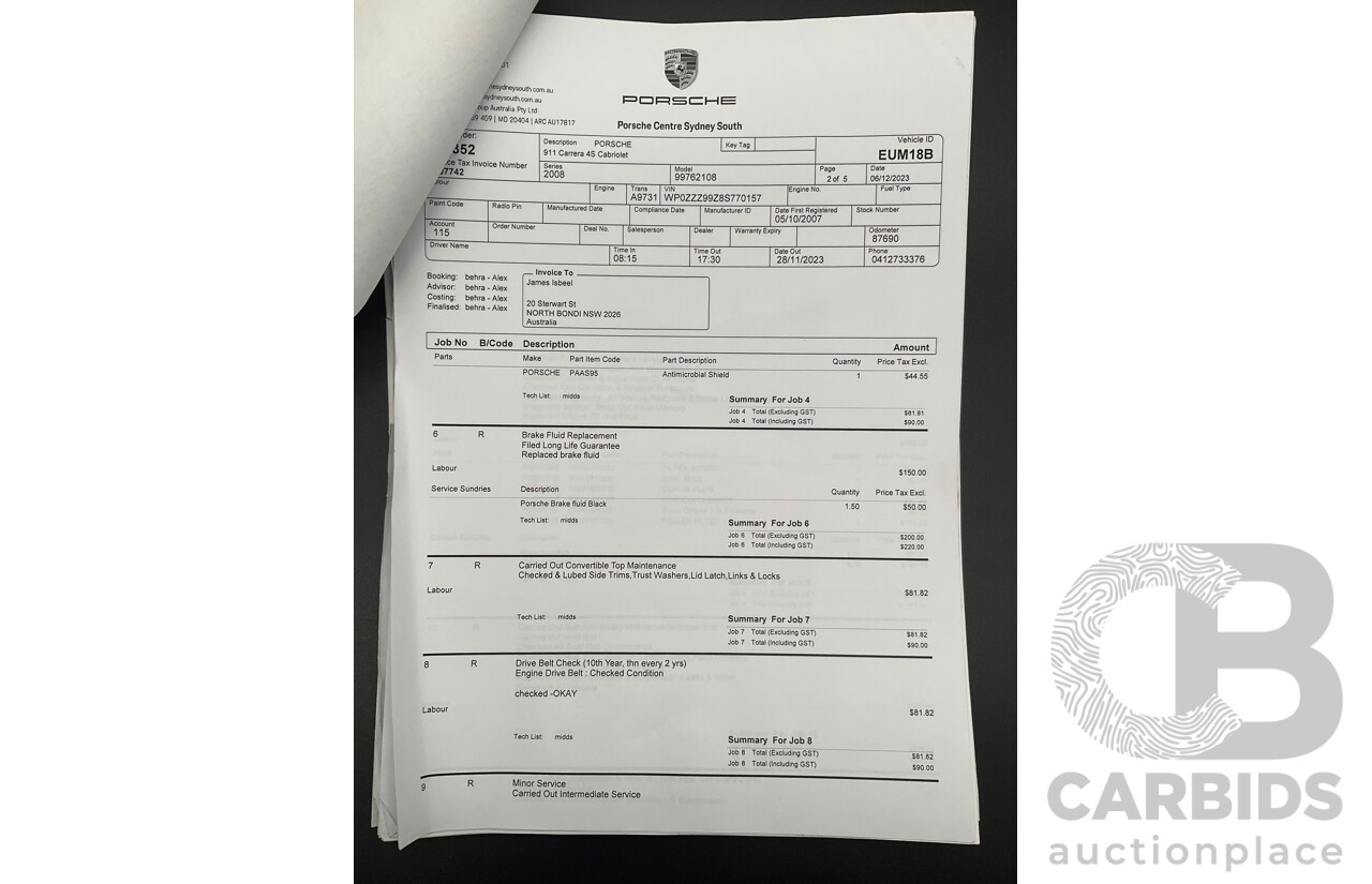 2007 Porsche 911 Carrera 4 S 997 (AWD) 2d Cabriolet Carrara White 3.8L - 12/13 Personal Import