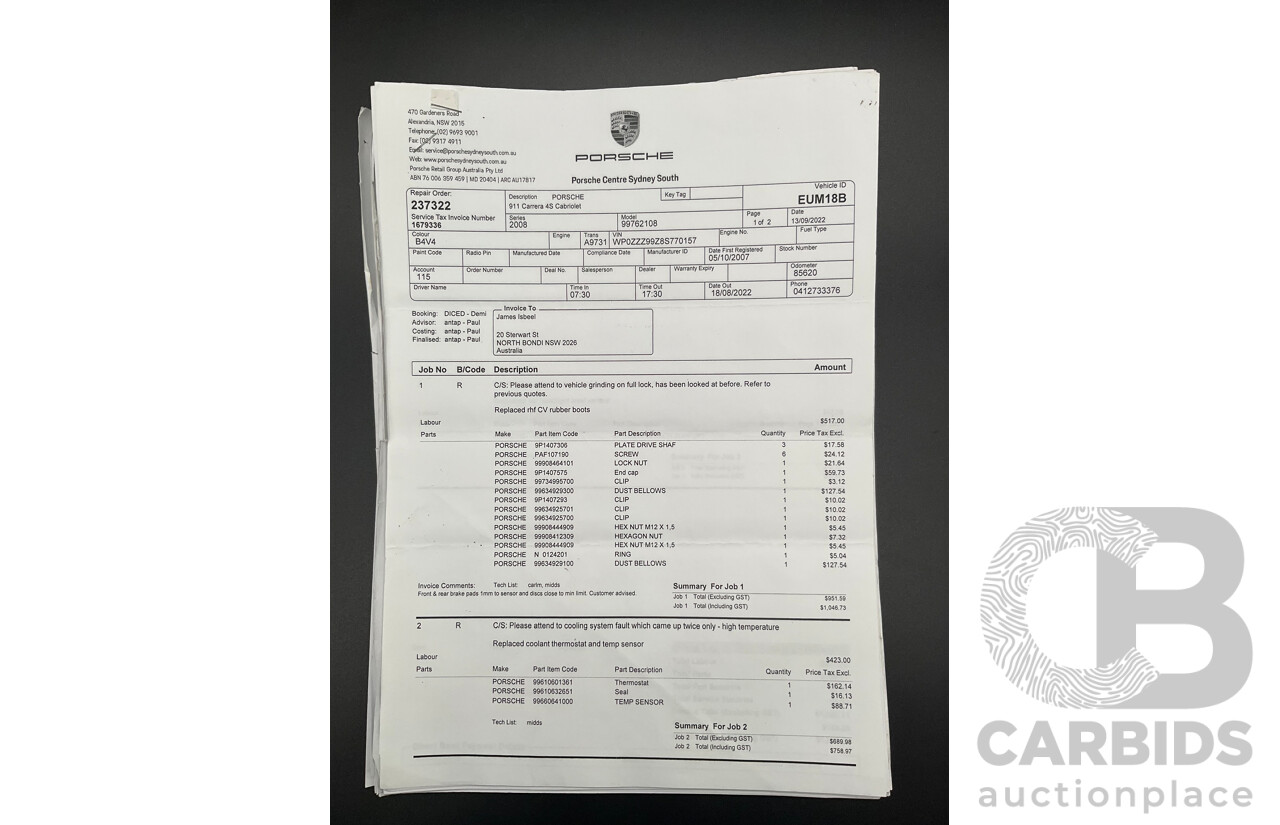 2007 Porsche 911 Carrera 4 S 997 (AWD) 2d Cabriolet Carrara White 3.8L - 12/13 Personal Import