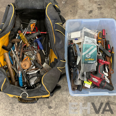 Bulk Lot - Assorted of Hand Tools with Ozito Cordless Drill Driver