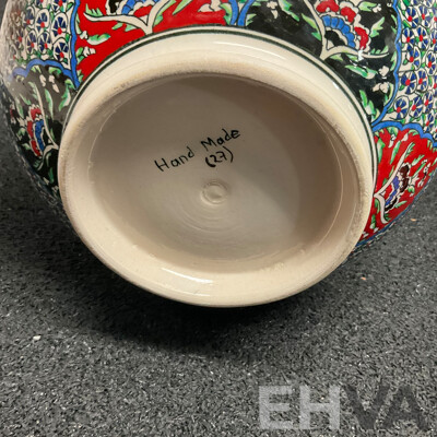 Two Turkish Ceramic Decorative Vases with Vibrant Geometric Patterns & Todd Michelle Sugar Bowl and Creamer