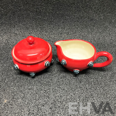 Two Turkish Ceramic Decorative Vases with Vibrant Geometric Patterns & Todd Michelle Sugar Bowl and Creamer