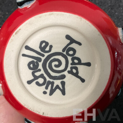 Two Turkish Ceramic Decorative Vases with Vibrant Geometric Patterns & Todd Michelle Sugar Bowl and Creamer