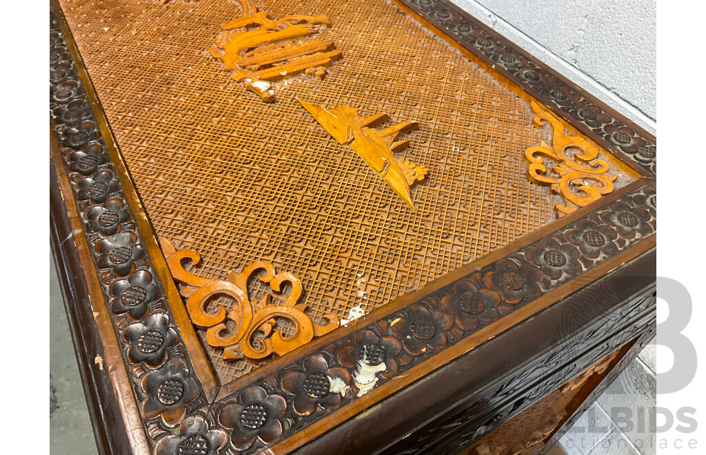 Vintage Chinese Carved Wood Chest Over Cabinet