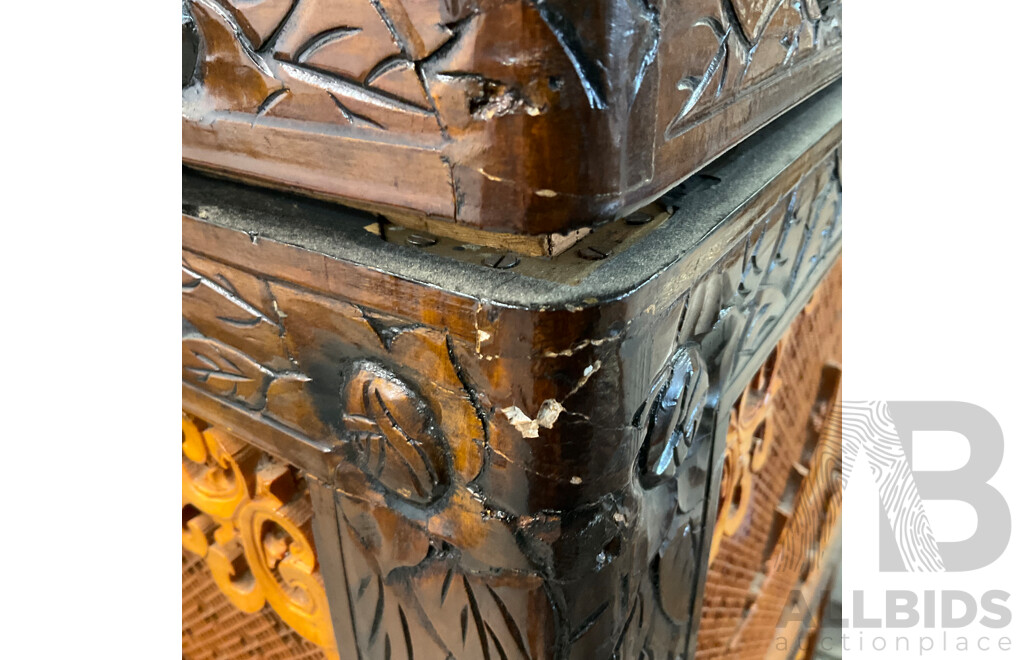 Vintage Chinese Carved Wood Chest Over Cabinet