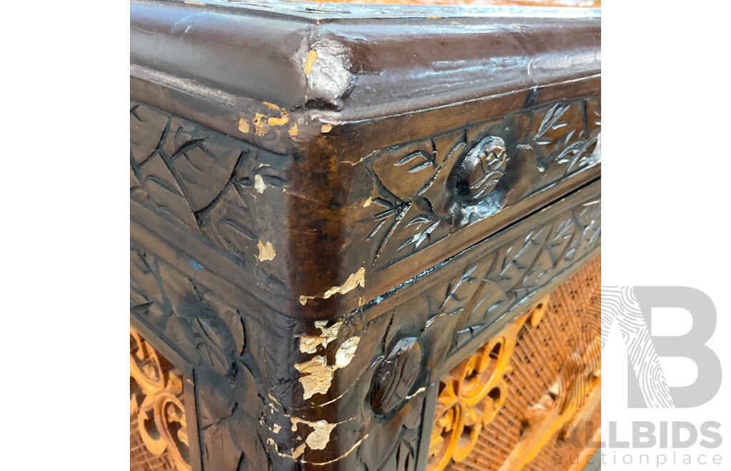 Vintage Chinese Carved Wood Chest Over Cabinet