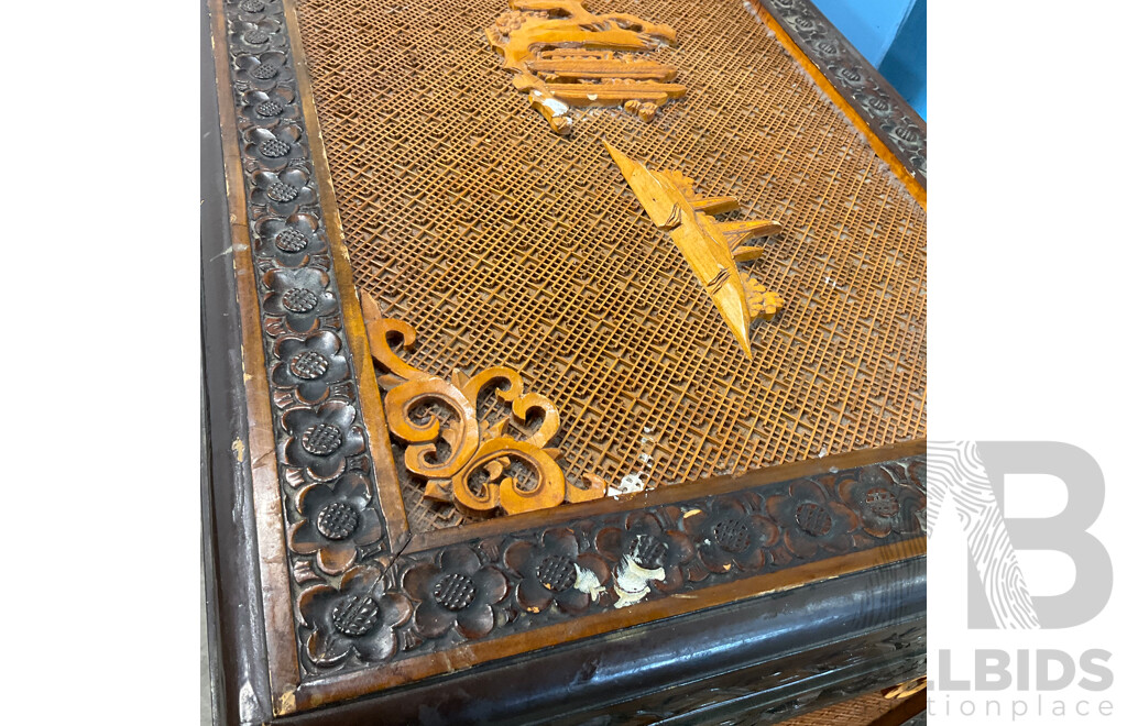 Vintage Chinese Carved Wood Chest Over Cabinet