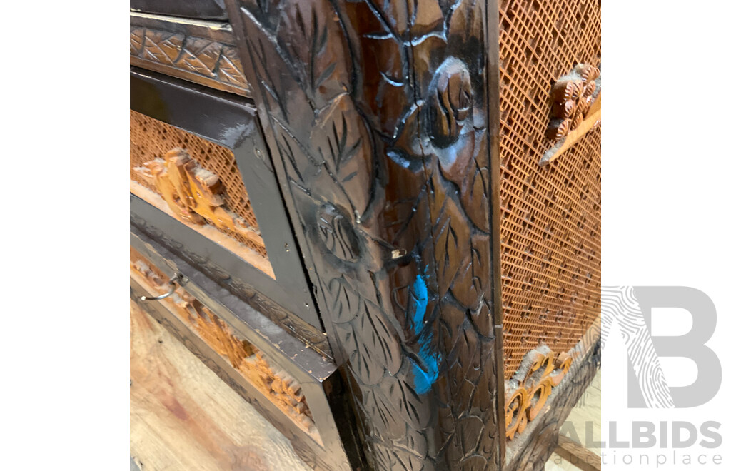 Vintage Chinese Carved Wood Chest Over Cabinet