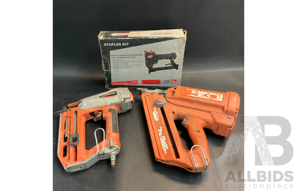 Used Paslode Framing Nailer & Vintage TradeAir Stapler Kit - Lot of 3
