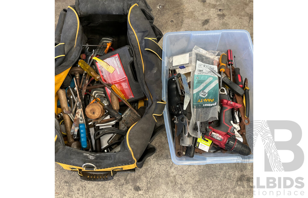 Bulk Lot - Assorted of Hand Tools with Ozito Cordless Drill Driver