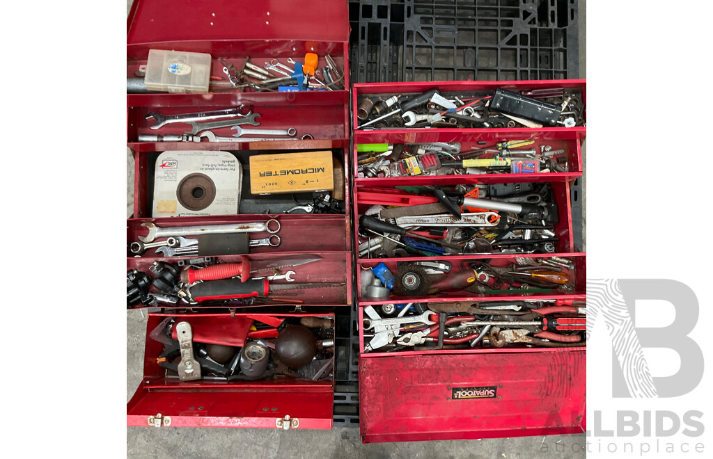 Three Tool Boxes Containing Assorted Hand Tools/Hardware