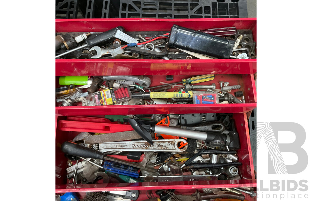 Three Tool Boxes Containing Assorted Hand Tools/Hardware