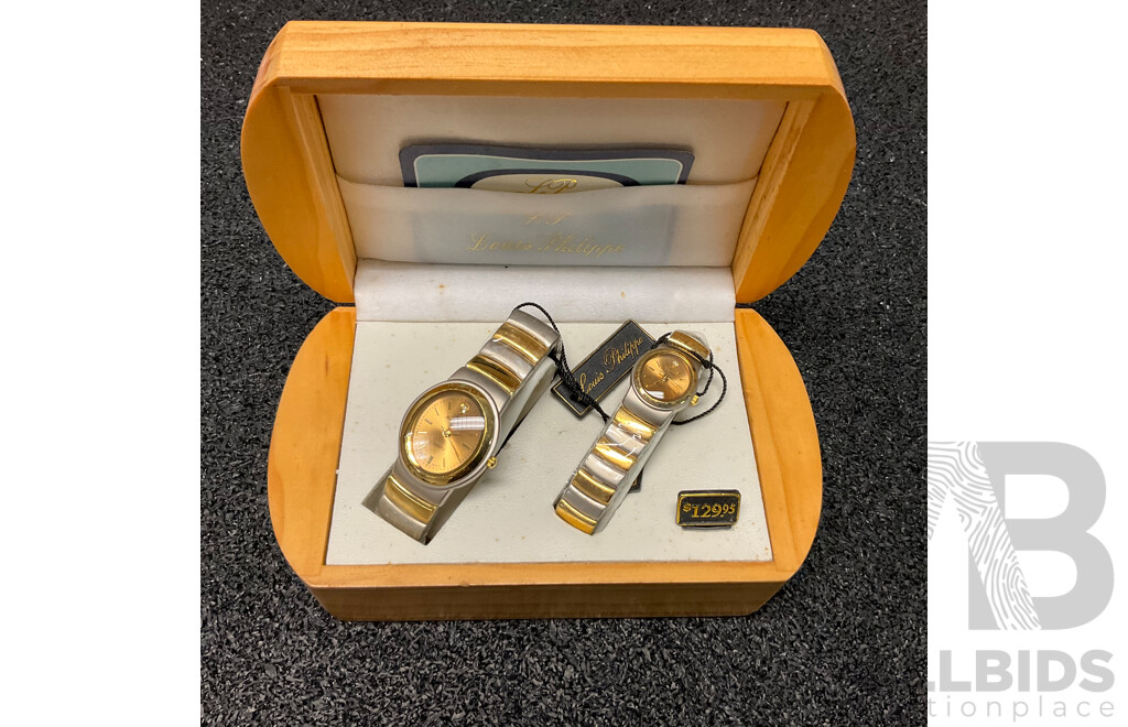 Vintage Louis Philippe Men's & Women's Watches Set with Display Box