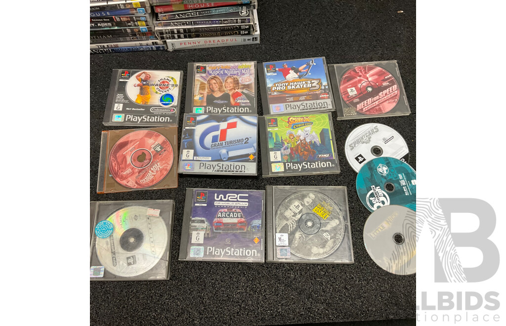 Bulk Lot of TV Series DVDs and Blu-Ray Movies, and Assorted PlayStation 1, 2 Games