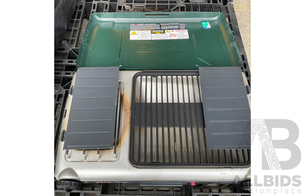 Assorted Camping Equipment - ICE MATE Ice Box, Coleman Portable Grill Stove, Airbed, Spinifex Portable Table and More