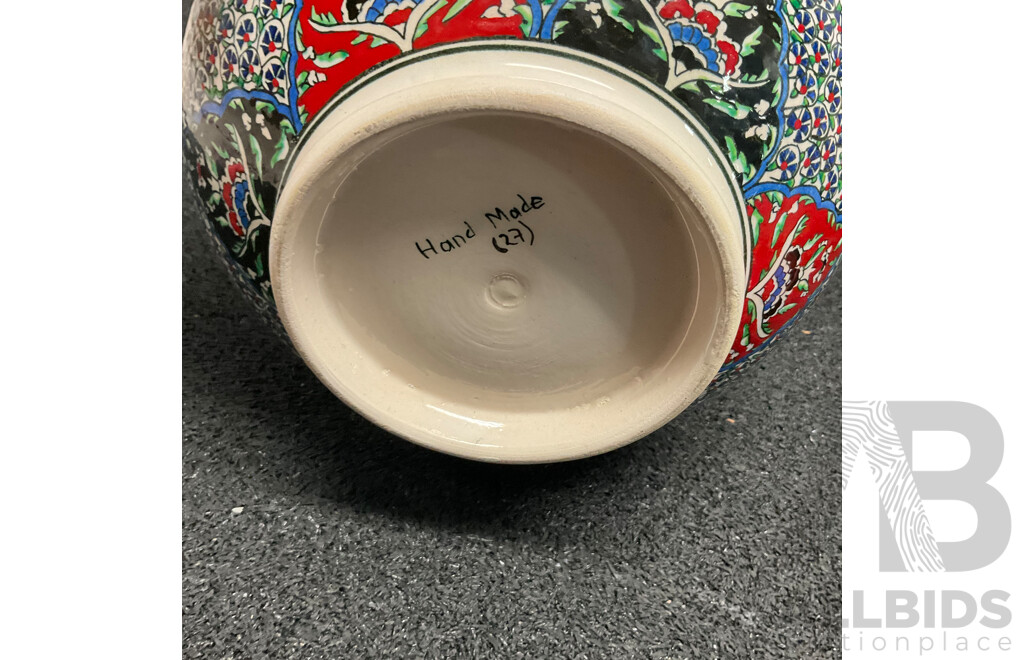 Two Turkish Ceramic Decorative Vases with Vibrant Geometric Patterns & Todd Michelle Sugar Bowl and Creamer