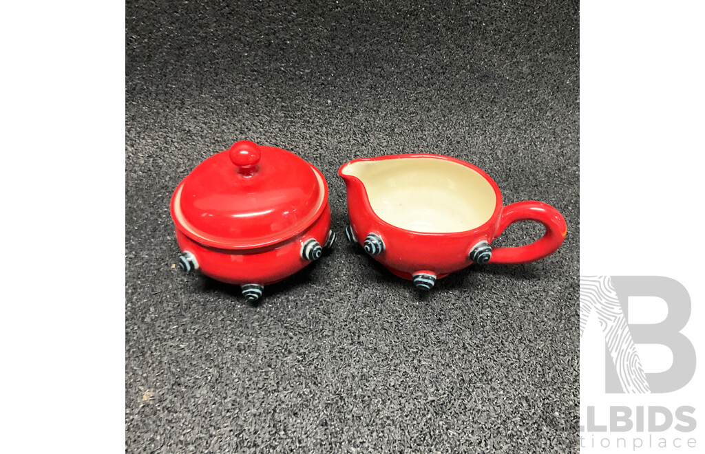 Two Turkish Ceramic Decorative Vases with Vibrant Geometric Patterns & Todd Michelle Sugar Bowl and Creamer