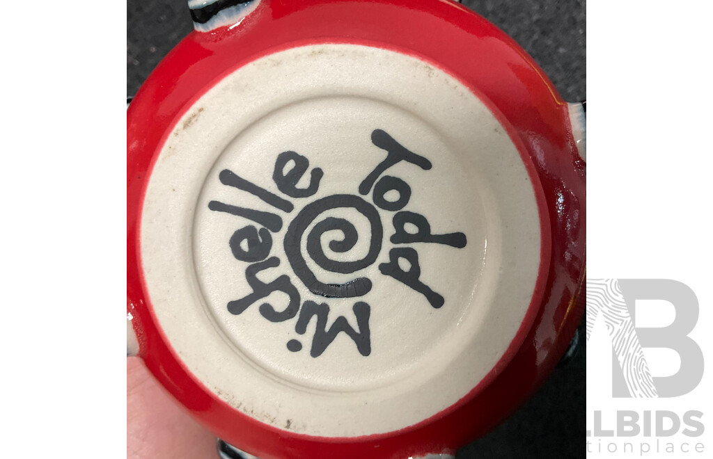 Two Turkish Ceramic Decorative Vases with Vibrant Geometric Patterns & Todd Michelle Sugar Bowl and Creamer