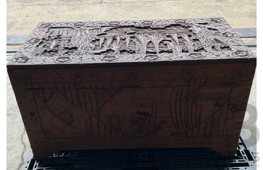 Chinese Carved Camphor Wood Chest