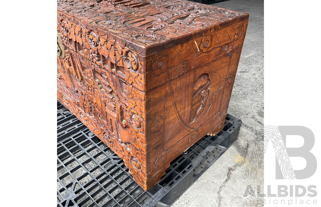 Chinese Carved Camphor Wood Chest