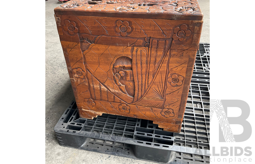 Chinese Carved Camphor Wood Chest