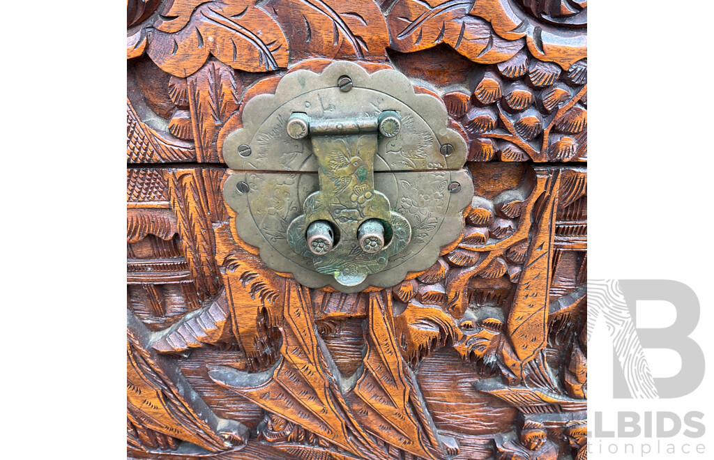 Chinese Carved Camphor Wood Chest